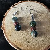 Boucle d'oreille en jaspe kambaba et jaspe dinosaure