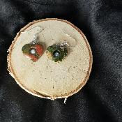 Boucle d'oreille en unakite et pierre de lune blanche