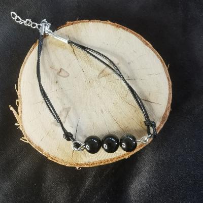 Bracelet obsidienne dorée et spinelle noir