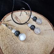 Parure en pierre de lune blanche et noire, Bubble's