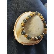 Bracelet en pyrite, jaspe paysage et bois pétrifié