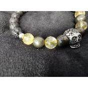 Bracelet en pierre de lave, citrine et pyrite