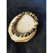 Bracelet en pyrite, jaspe paysage et bois pétrifié