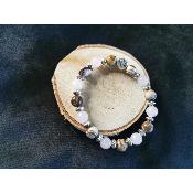 Bracelet en quartz rose et jaspe cappuccino