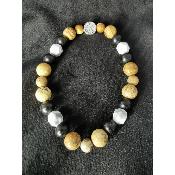 Bracelet en jaspe paysage, howlite et bois d'ébène