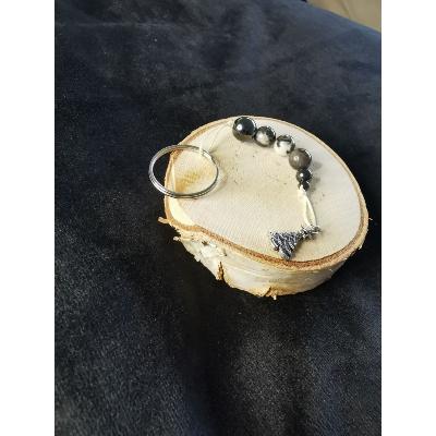 Porte clé en hématite non magnétique et agate zébre