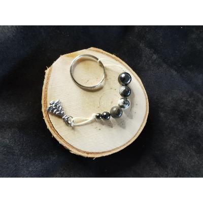 Porte clé en hématite non magnétique et agate zébre