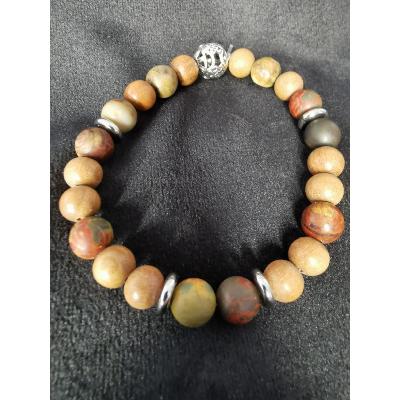 Bracelet en jaspe picasso et bois de santal