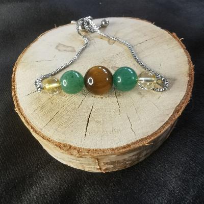 Bracelet en oeil du tigre, aventurine verte et citrine