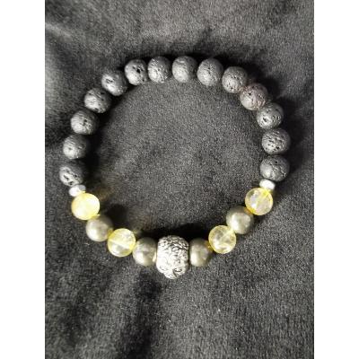 Bracelet en pierre de lave, citrine et pyrite