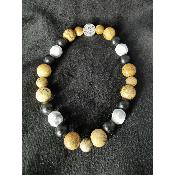 Bracelet en jaspe paysage, howlite et bois d'ébène