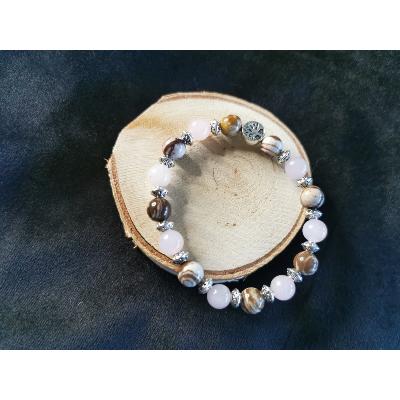 Bracelet en quartz rose et jaspe cappuccino