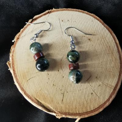 Boucle d'oreille en jaspe kambaba et jaspe dinosaure