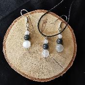 Parure en pierre de lune blanche et noire, Bubble's