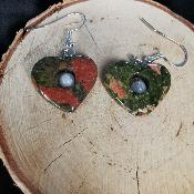 Boucle d'oreille en unakite et pierre de lune blanche