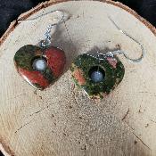 Boucle d'oreille en unakite et pierre de lune blanche