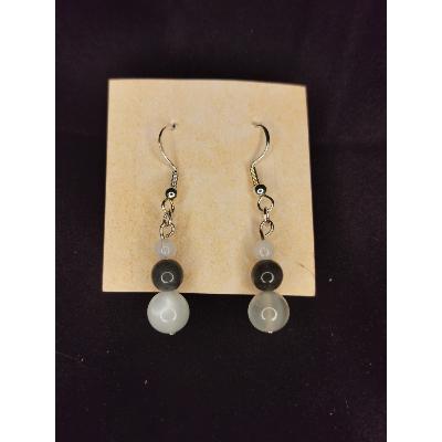 Boucle d'oreille en pierre de lune blanche et noire, Bubble's
